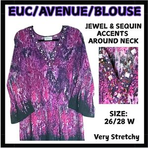 🔥 EUC / AVENUE / 26-28 / Purple & Pink Blouse w/Jewel & Sequin Accents